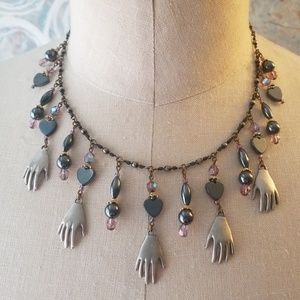 Hands & hearts necklace! Hematite and crystals
